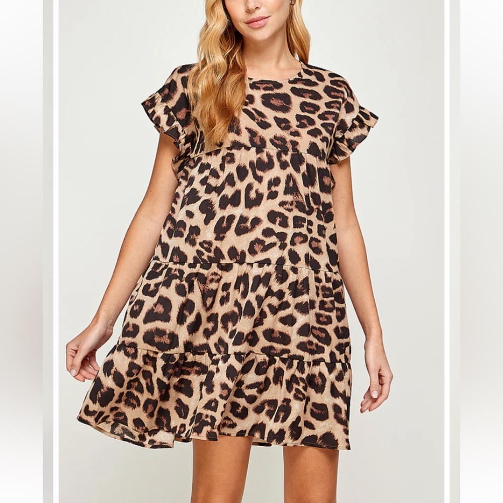 NWOT leopard print Tiered mini dress size L